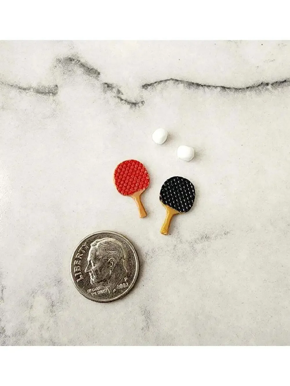 Dollhouse Miniature Ping Pong Paddle and Ball Set